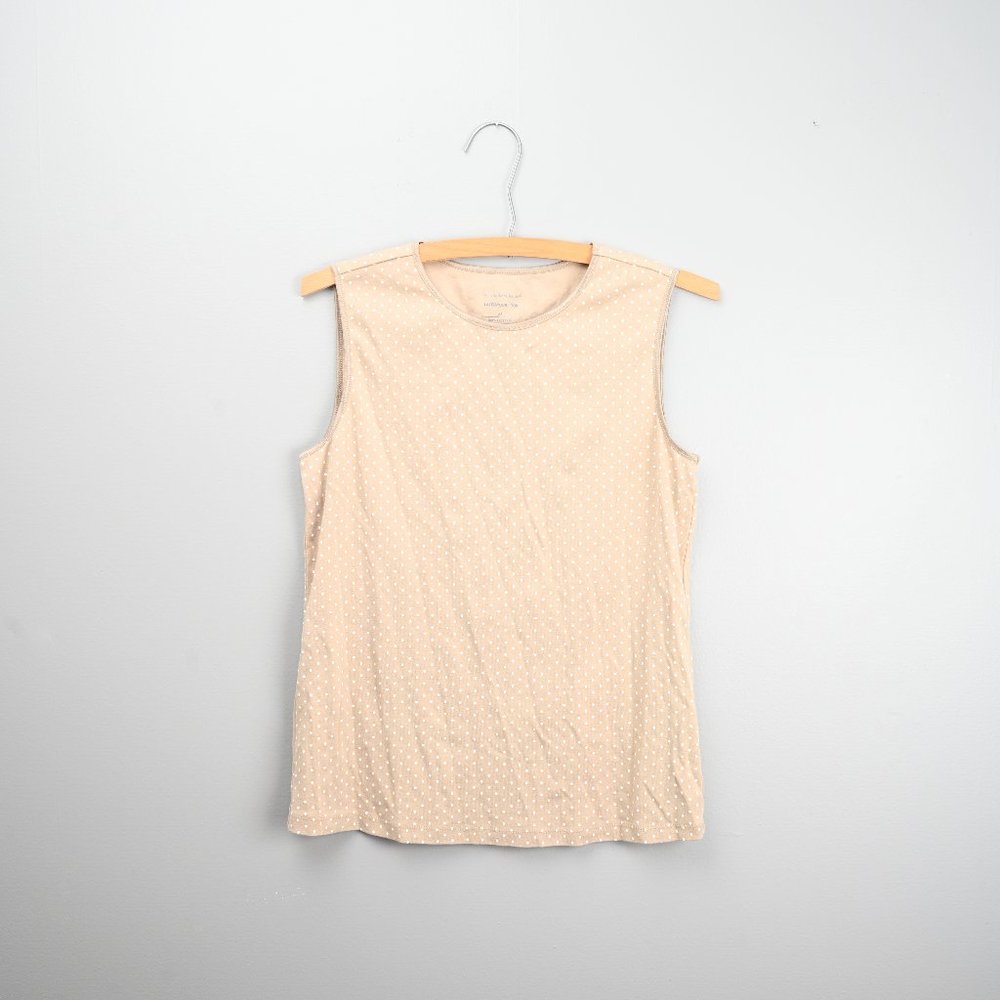Christoper & Banks Tan / Polka Dot Scoop Neck Tank - Sz M - Layering Piece